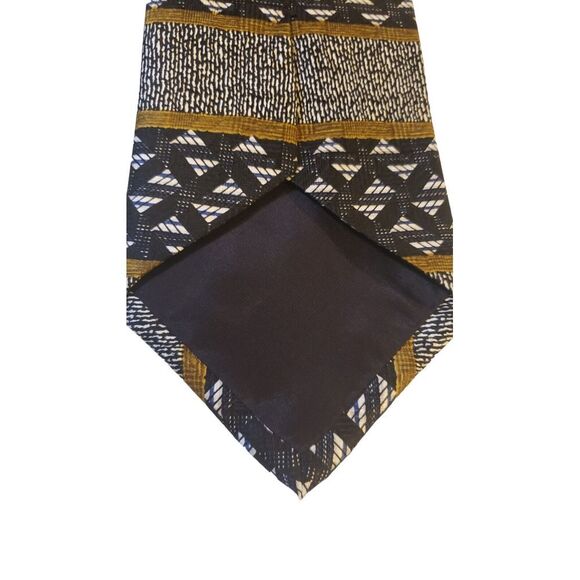 Vintage Les Impromptus Paris Tie Mens Black Geometric Stripes‎ Silk Long Necktie - Picture 6 of 11